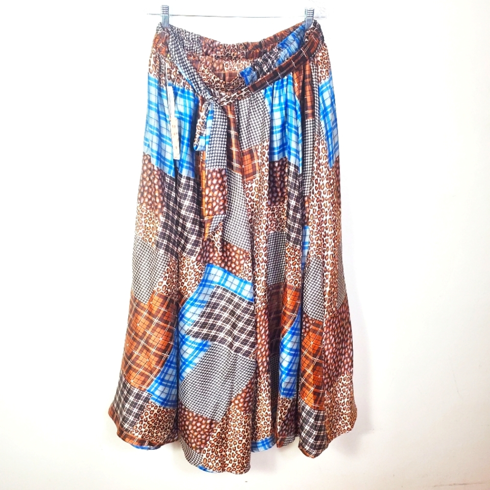 NWT Her Destiny Women Brown and Blue Multi Print Maxi Skirt Size 3X